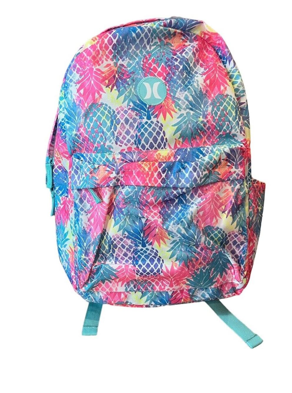Hurley Printed Pineapple Backpack - EUC Lots If Pockets Tropical Adjustable